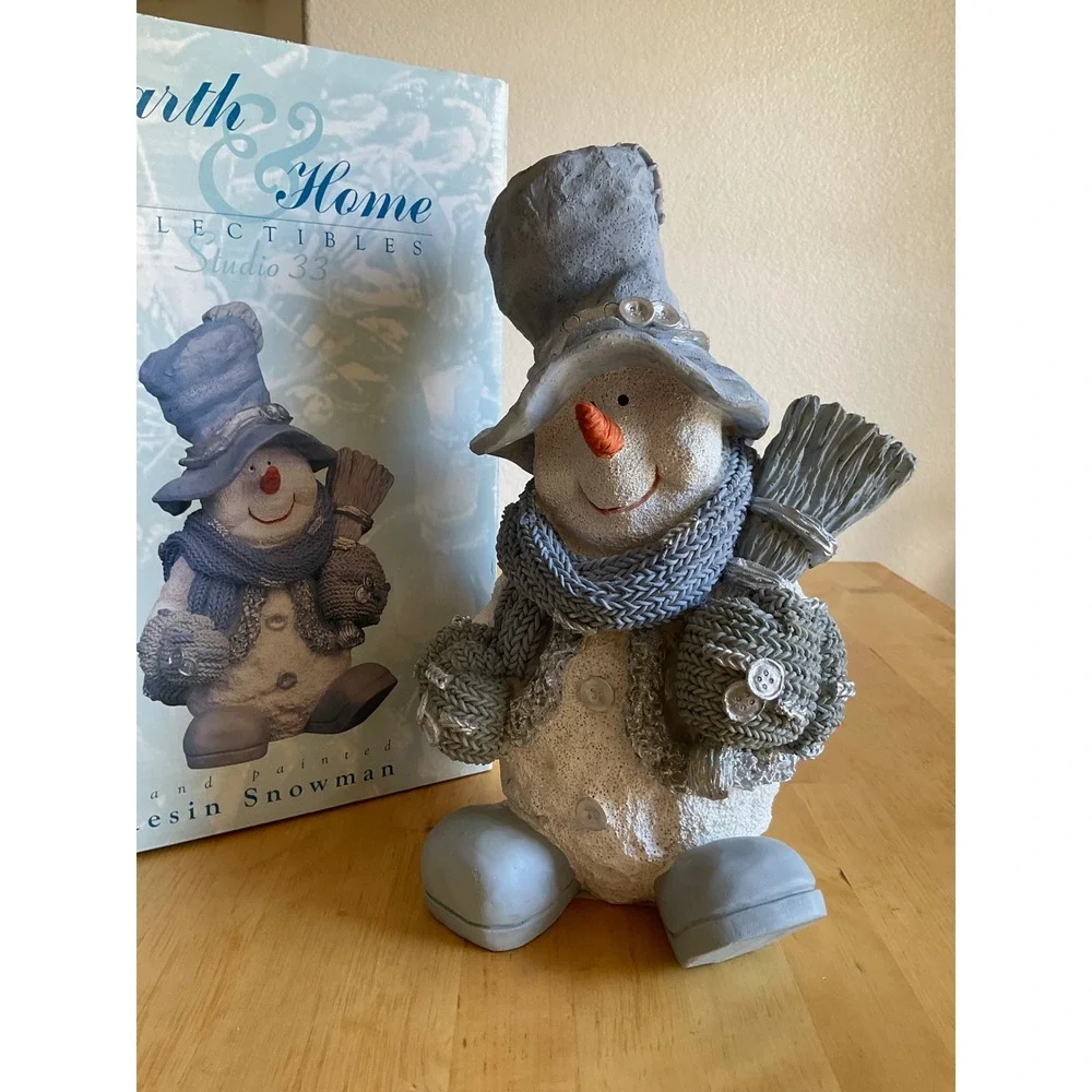 Earth & Home Collectibles Studio 33 Resin Snowman Figurine Blue Silver 10.5 Inch